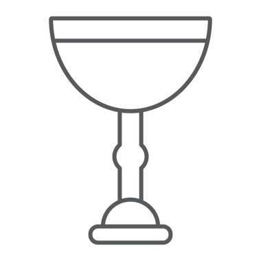 Yahudi kadeh ince çizgi simgesi, fincan ve Yahudilik, Kiddush şarap fincan işareti, vektör grafik, beyaz bir arka planda doğrusal bir desen.