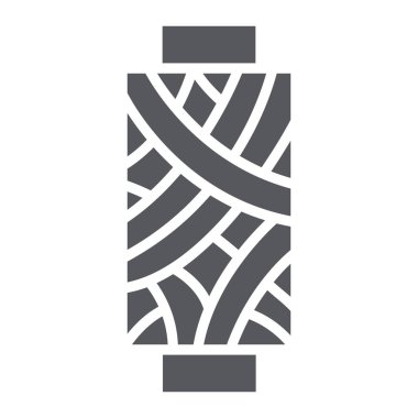 Dikiş ipliği glif simgesi, bobin ve dikiş, makara işareti, vektör grafikleri, beyaz arka planda sağlam bir desen.