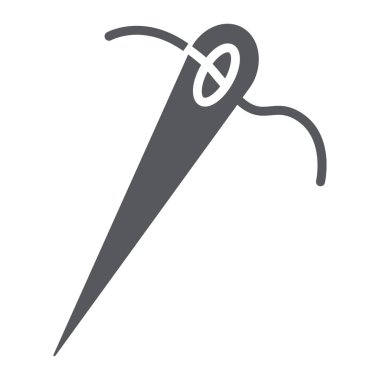 Dikiş İğne glif simgesi, terzi ve dikmek, Iğne işareti, vektör grafikleri, beyaz bir arka planda sağlam bir desen.