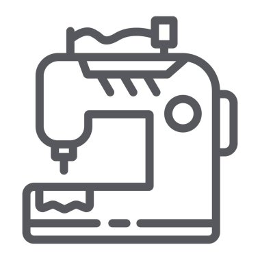 Dikiş makinesi hattı simgesi, zanaat ve dikmek, dikiş ekipmanları işareti, vektör grafikleri, beyaz bir arka planda doğrusal bir desen.