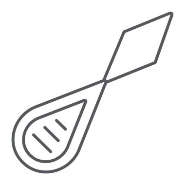 İğne pafta ince çizgi simgesi, terzisi ve dikmek, dikiş ekipmanları işareti, vektör grafikleri, beyaz bir arka planda doğrusal bir desen.