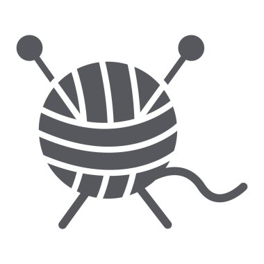 Örgü glif simgesi, Clew ve dikiş, iplik işareti, vektör grafikleri, beyaz bir arka planda sağlam bir desen.