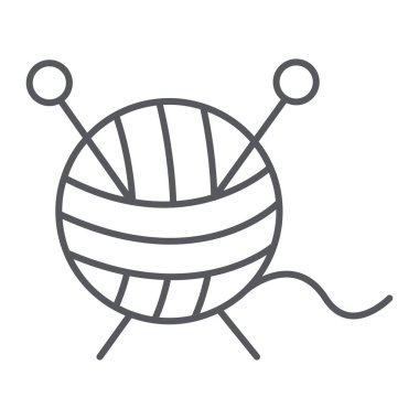 İnce çizgi simgesi, Clew ve dikiş, iplik işareti, vektör grafikleri, beyaz arka planda doğrusal bir desen örgü.