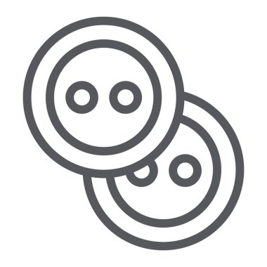 Dikiş düğmeleri çizgi simgesi, aksesuar ve dikim, giyim düğmesi işareti, vektör grafikleri, beyaz arka planda doğrusal bir desen.