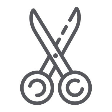 Dikiş makas hattı simgesi, alet ve dikiş, terziler ekipman işareti, vektör grafik, beyaz bir arka planda doğrusal bir desen.