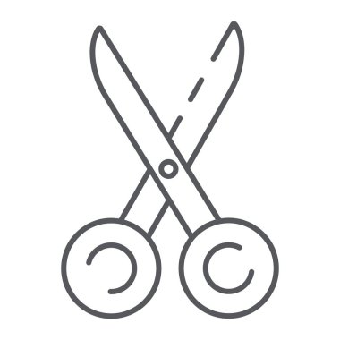 Dikiş makas ince çizgi simgesi, alet ve dikiş, terziler ekipman işareti, vektör grafik, beyaz bir arka planda doğrusal bir desen.