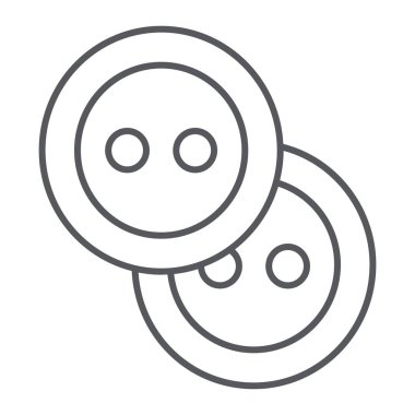 Dikiş düğmeleri ince çizgi simgesi, aksesuar ve dikim, giyim düğmesi işareti, vektör grafikleri, beyaz arka planda doğrusal bir desen.