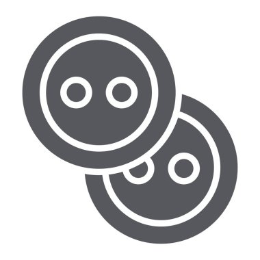 Dikiş düğmeleri glif simgesi, aksesuar ve dikim, giyim düğmesi işareti, vektör grafikleri, beyaz arka planda sağlam bir desen.