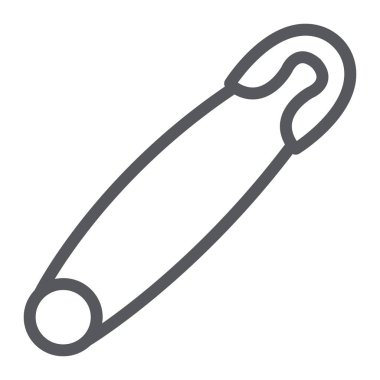 Emniyet pin hattı simgesi, alet ve dikme, iğne işareti, vektör grafikleri, beyaz arka planda doğrusal bir desen.