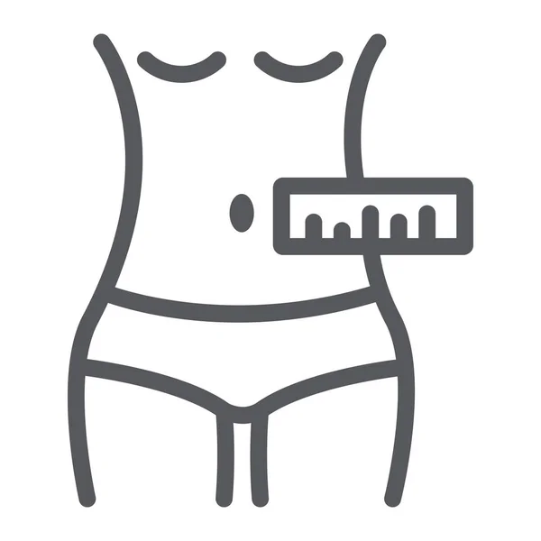 Icono de línea de medición de cintura, medida y medida, signo de medición del cuerpo femenino, gráficos vectoriales, un patrón lineal sobre un fondo blanco . — Archivo Imágenes Vectoriales