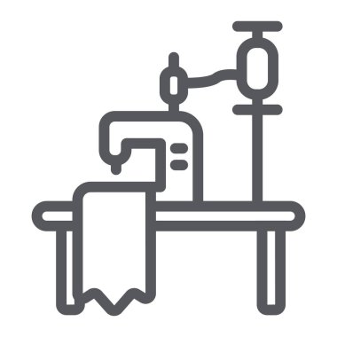 Dikiş işyeri hattı simgesi, zanaat ve dikim, işyeri seamstres işareti, vektör grafikleri, beyaz bir arka planda doğrusal bir desen.