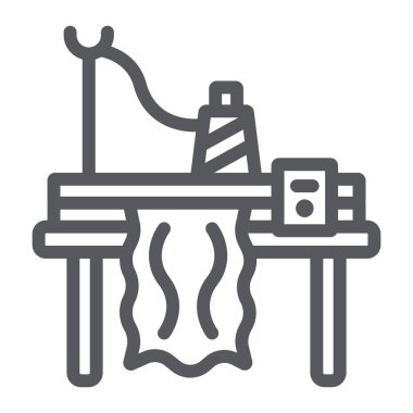 Örme makine hattı simgesi, nakış ve dikmek, dikiş makinesi işareti, vektör grafikleri, beyaz bir arka planda doğrusal bir desen.