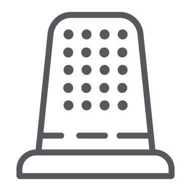 Dikiş yüksük hat simgesi, nakış ve dikim, dikiş aracı işareti, vektör grafikleri, beyaz bir arka planda doğrusal bir desen.