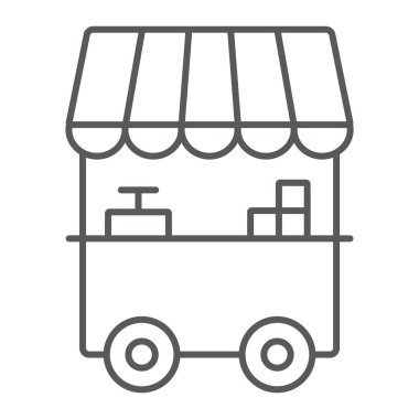 Gıda Stall ince hat simgesi, kiosk ve stand, sokak gıda işareti, vektör grafikleri, beyaz bir arka planda doğrusal bir desen.