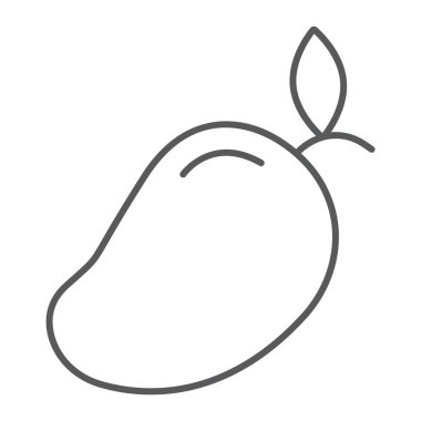 Mango ince çizgi simgesi, tropikal ve gıda, meyve işareti, vektör grafikleri, beyaz bir arka planda doğrusal bir desen.