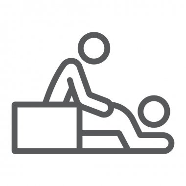 Masaj hattı simgesi, Spa ve eğlence, terapist işareti, vektör grafikleri, beyaz bir arka planda doğrusal bir desen.