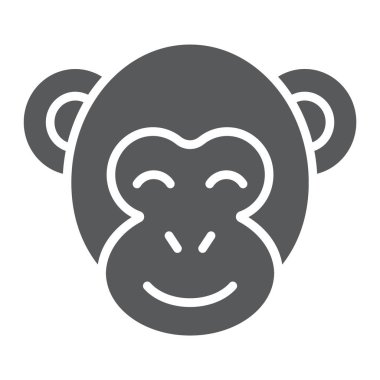 Maymun glif simgesi, Hayvanat Bahçesi ve Afrika, hayvan işareti, vektör grafikleri, beyaz arka planda sağlam bir desen.