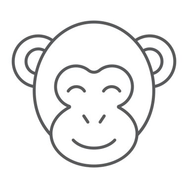 Maymun ince çizgi simgesi, Hayvanat Bahçesi ve Afrika, hayvan işareti, vektör grafikleri, beyaz bir arka planda doğrusal bir desen.