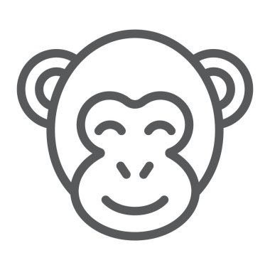 Maymun çizgi simgesi, Hayvanat Bahçesi ve Afrika, hayvan işareti, vektör grafikleri, beyaz bir arka planda doğrusal bir desen.