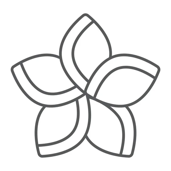 Plumeria ince çizgi simgesi, çiçek ve çiçek, Frangipani işareti, vektör grafikleri, beyaz bir arka planda doğrusal bir desen. — Stok Vektör