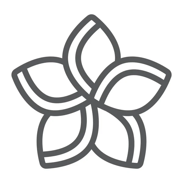 Plumeria çizgi simgesi, çiçek ve çiçek, Frangipani işareti, vektör grafikleri, beyaz bir arka planda doğrusal bir desen. — Stok Vektör