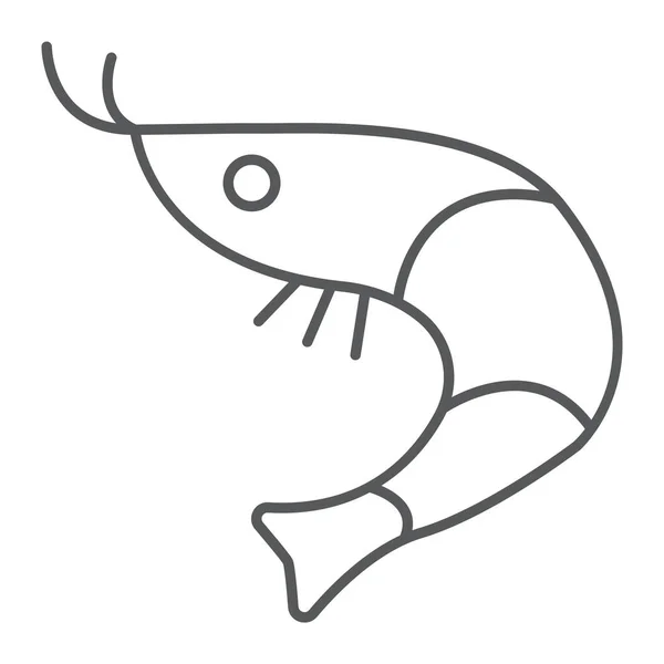 Ícone de linha fina de camarão, animal e mar, sinal de comida do oceano, gráficos vetoriais, um padrão linear em um fundo branco . — Vetor de Stock