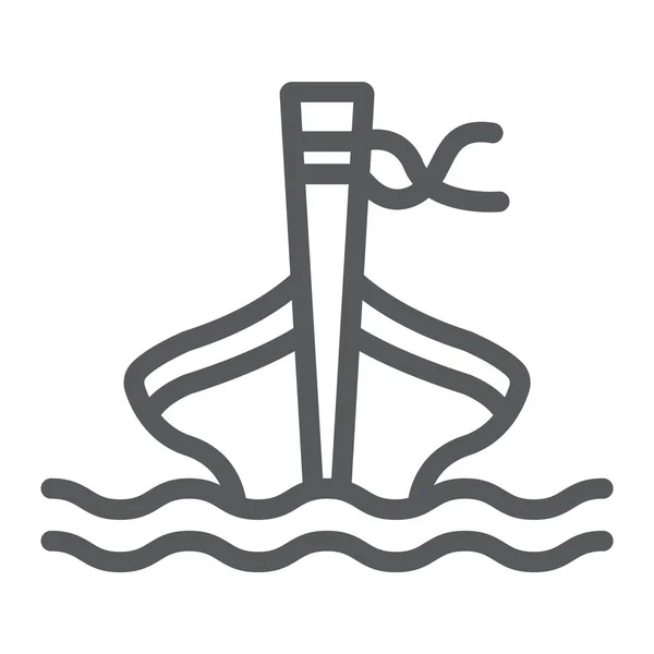 Ícone de linha de barco de cauda longa, ovelhas e mar, sinal de barco tai, gráficos vetoriais, um padrão linear em um fundo branco . — Vetor de Stock