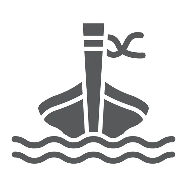 Icône de glyphe de bateau à longue queue, moutons et mer, panneau de bateau tai, graphiques vectoriels, un motif solide sur un fond blanc . — Image vectorielle