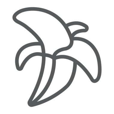 Muz çizgi simgesi, gıda ve vitaminler, meyve işareti, vektör grafikleri, beyaz bir arka plan üzerinde doğrusal bir desen.