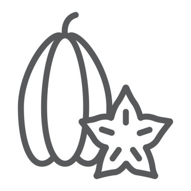 Carambola çizgi simgesi, vitamin ve gıda, yıldız meyve işareti, vektör grafik, beyaz bir arka plan üzerinde doğrusal bir desen.