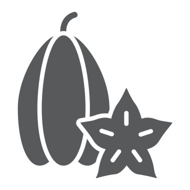 Carambola glyph simgesi, vitamin ve gıda, yıldız meyve işareti, vektör grafik, beyaz bir arka plan üzerinde sağlam bir desen.