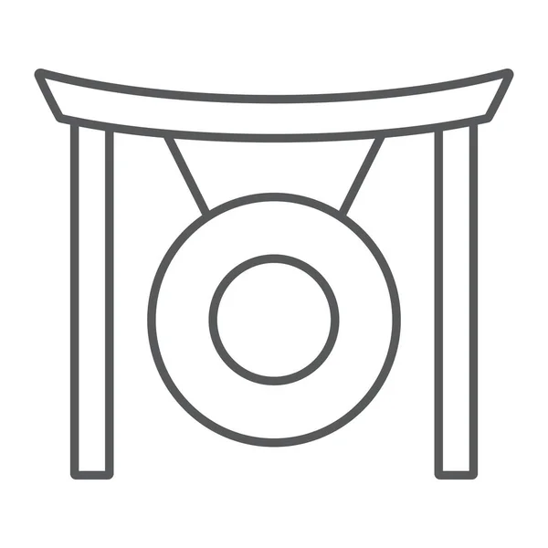 Icono de línea delgada Gong, Asia y música, signo de instrumento musical, gráficos vectoriales, un patrón lineal sobre un fondo blanco . — Vector de stock