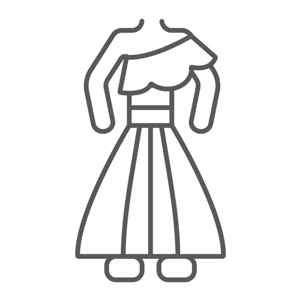 泰国礼服细线图标，衣服和泰国，传统服装标志，矢量图形，白色背景的线性图案. — 图库矢量图片