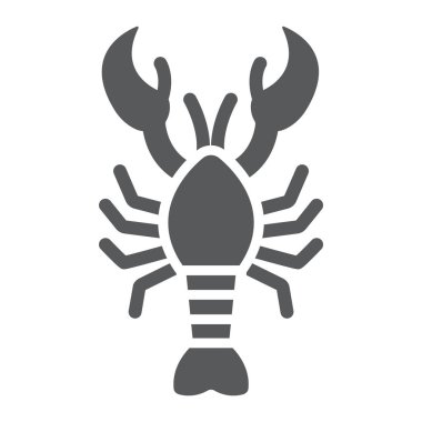 Istakoz glyph simgesi, gıda ve deniz, kanser işareti, vektör grafik, beyaz bir arka plan üzerinde sağlam bir desen.