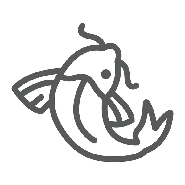Icône de ligne de carpe de koï, nourriture et mer, signe de poisson de koï, graphiques vectoriels, un motif linéaire sur un fond blanc . — Image vectorielle
