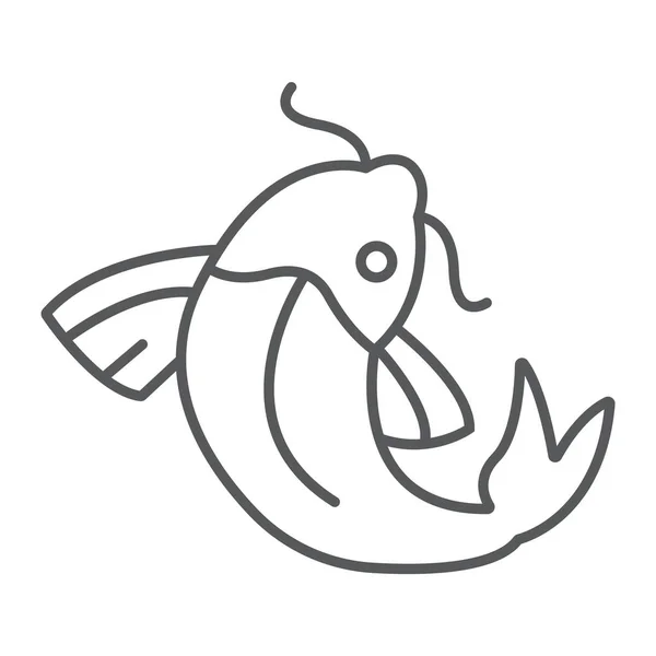 Carpe koï ligne mince icône, nourriture et mer, signe de poisson koï, graphiques vectoriels, un motif linéaire sur un fond blanc . — Image vectorielle