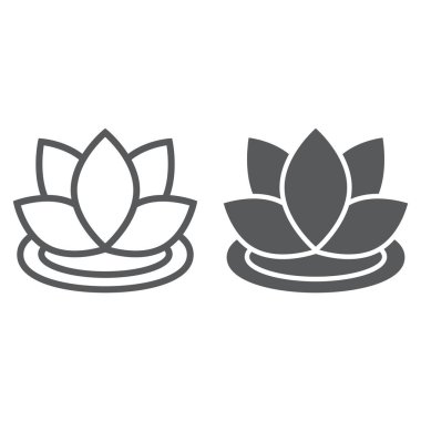 Lotus çizgi ve glyph simgesi, çiçek ve spa, çiçek işareti, vektör grafik, beyaz bir arka plan üzerinde doğrusal bir desen.