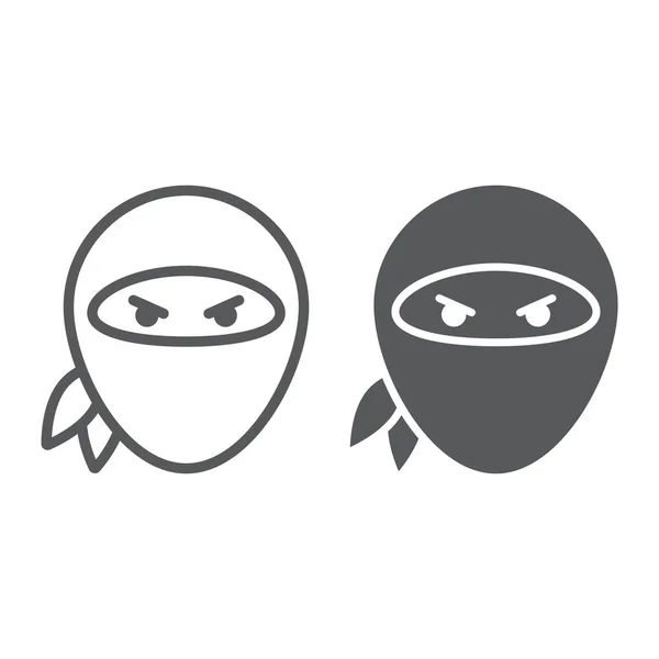 Ninja ligne et glyphe icône, asiatique et caractère, signe samouraï, graphiques vectoriels, un motif linéaire sur un fond blanc . — Image vectorielle