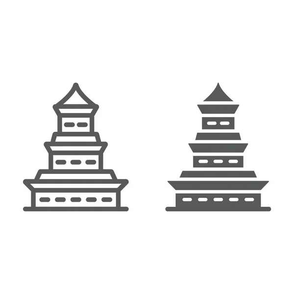 Línea de pagoda e icono de glifo, Japón y arquitectura, signo de construcción japonés, gráficos vectoriales, un patrón lineal sobre un fondo blanco . — Vector de stock