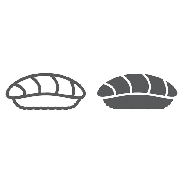 Linha de sushi e ícone de glifo, asiático e comida, sinal de frutos do mar, gráficos vetoriais, um padrão linear em um fundo branco . — Vetor de Stock