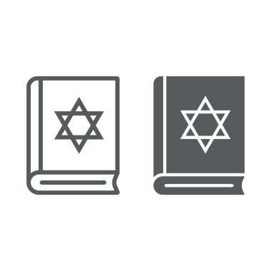 Tevrat kitap satırı ve glyph simgesi, İsrail ve din, Yahudi kitap işareti, vektör grafikleri, beyaz bir arka plan üzerinde doğrusal bir desen.