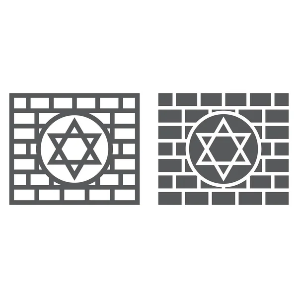 Kotel-Linie und Glyphen-Symbol, Religion und Judentum, jüdisches Wandschild, Vektorgrafik, ein lineares Muster auf weißem Hintergrund. — Stockvektor