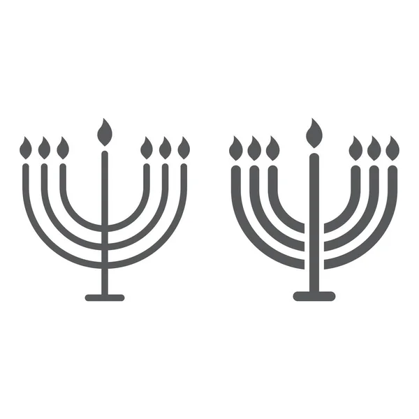 Big menorah line and glyph icon, hanukkah and religion, candle sign, vector graphics, a linear pattern on a white background.