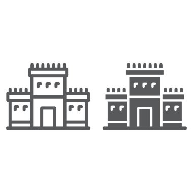 Kudüs çizgi ve glyph simgesi, din ve İbranice, Yahudi tabernacle işareti, vektör grafik, beyaz bir arka plan üzerinde doğrusal bir desen Solomon tapınak.