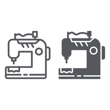 Dikiş makinesi hattı ve glyph simgesi, zanaat ve dikiş, dikiş ekipmanları işareti, vektör grafikler, beyaz bir arka plan üzerinde doğrusal bir desen.