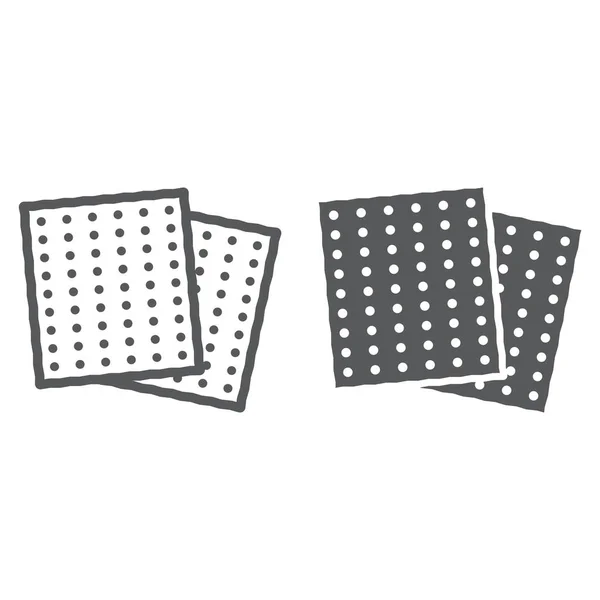 Matza çizgi ve glyph simgesi, gıda ve İsrail, Yahudi ekmek işareti, vektör grafik, beyaz bir arka plan üzerinde doğrusal bir desen.