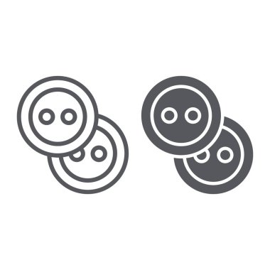 Dikiş düğmeleri çizgi ve glyph simgesi, aksesuar ve dikiş, giyim düğmesi işareti, vektör grafikler, beyaz bir arka plan üzerinde doğrusal desen.