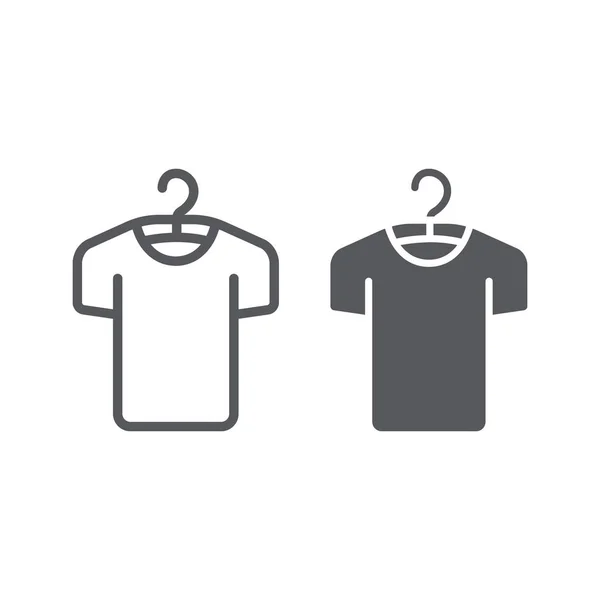 Roupas na linha de cabide e ícone de glifo, moda e roupas, camiseta no sinal de cabide, gráficos vetoriais, um padrão linear em um fundo branco . —  Vetores de Stock