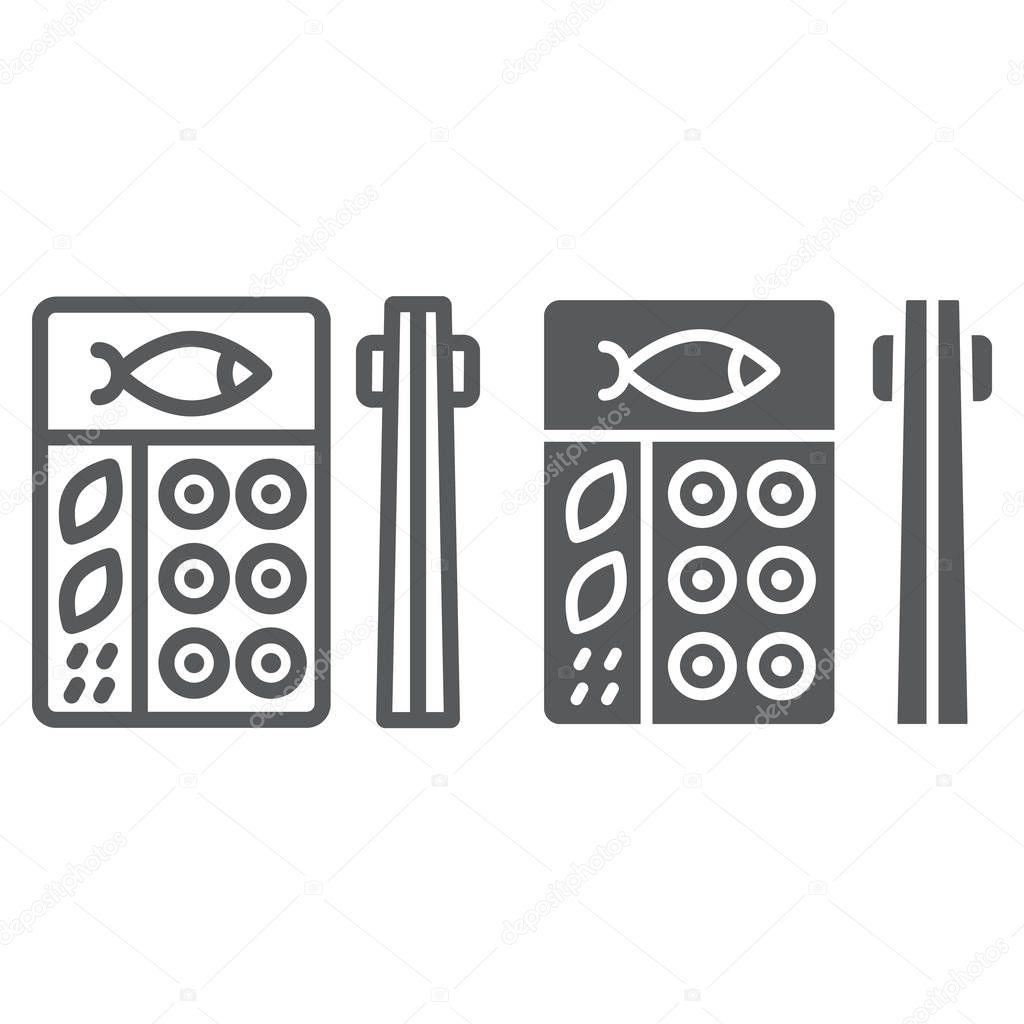 Bento line and glyph icon, asian and food, japanese lunch box sign, vector graphics, a linear pattern on a white background, eps 10.