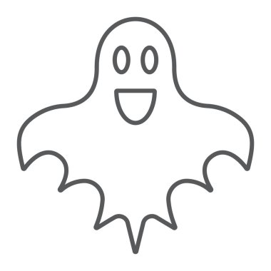 Hayalet ince çizgi simgesi, cadılar bayramı ve korku, ruh işareti, vektör grafikleri, beyaz arka plan üzerinde doğrusal bir desen.